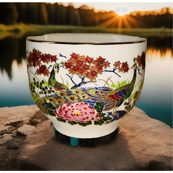 Japanese Peacock. Sake Tea Cup Set Of 2 - Picture 2 of 4